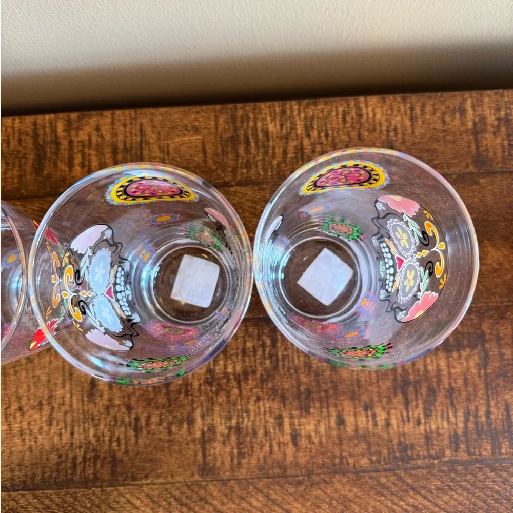 RARE NWT Pier One Sugar Skull Dias de Los Muertos/ Day of the Dead Glasses